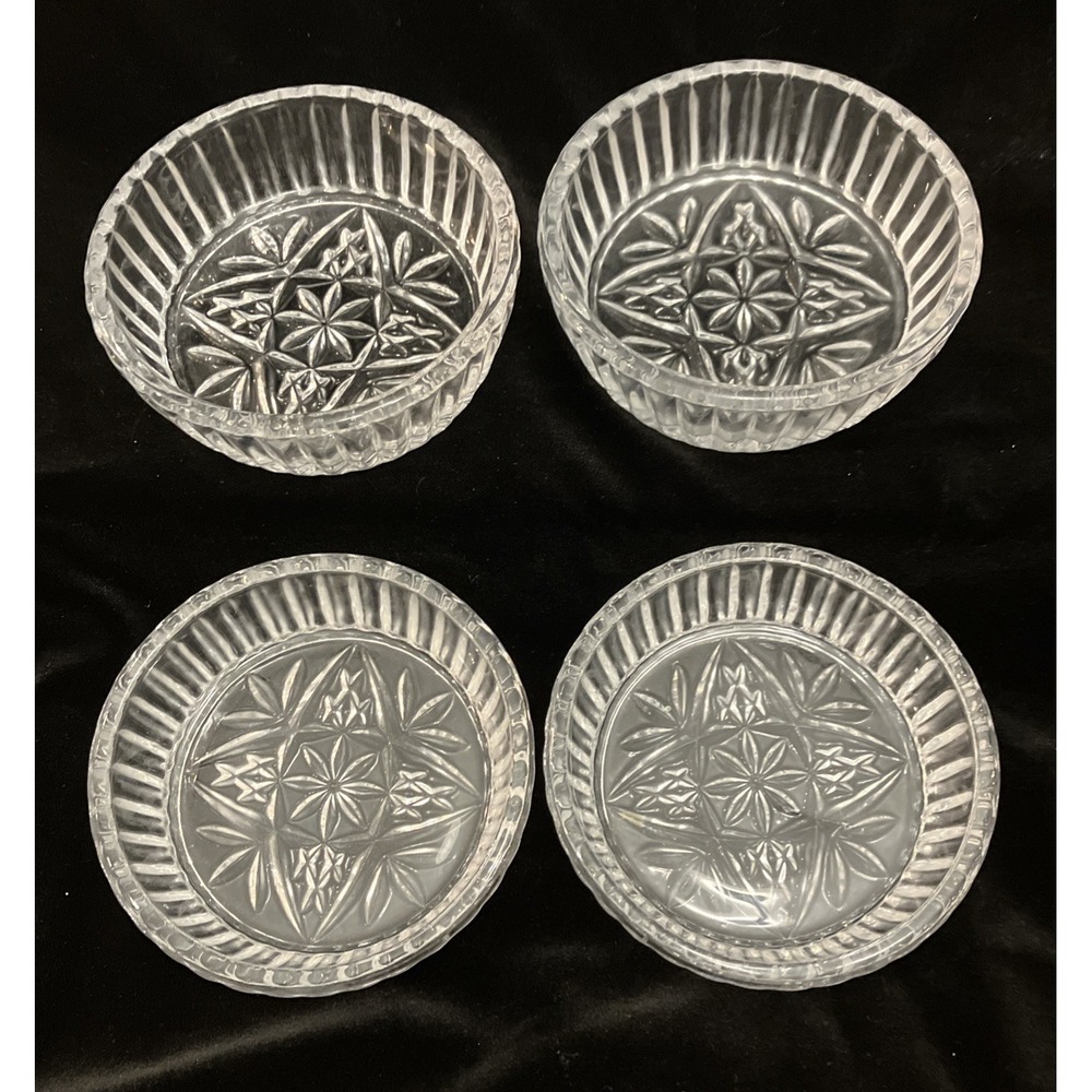Shannon Crystal Candy Dip Nut Bowls 4 Piece Etched Cut Star Design Ridged 4in